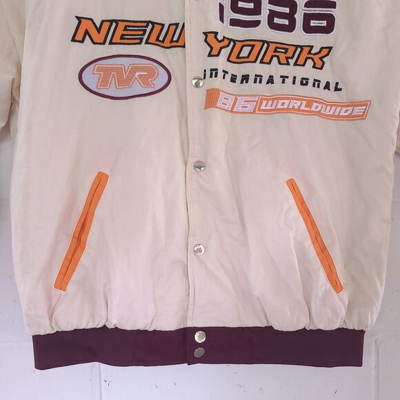 NEW Pretty Little Thing Off White Oversized Racer Bomber Jacket Snap Button Sz M - Picture 4 of 16